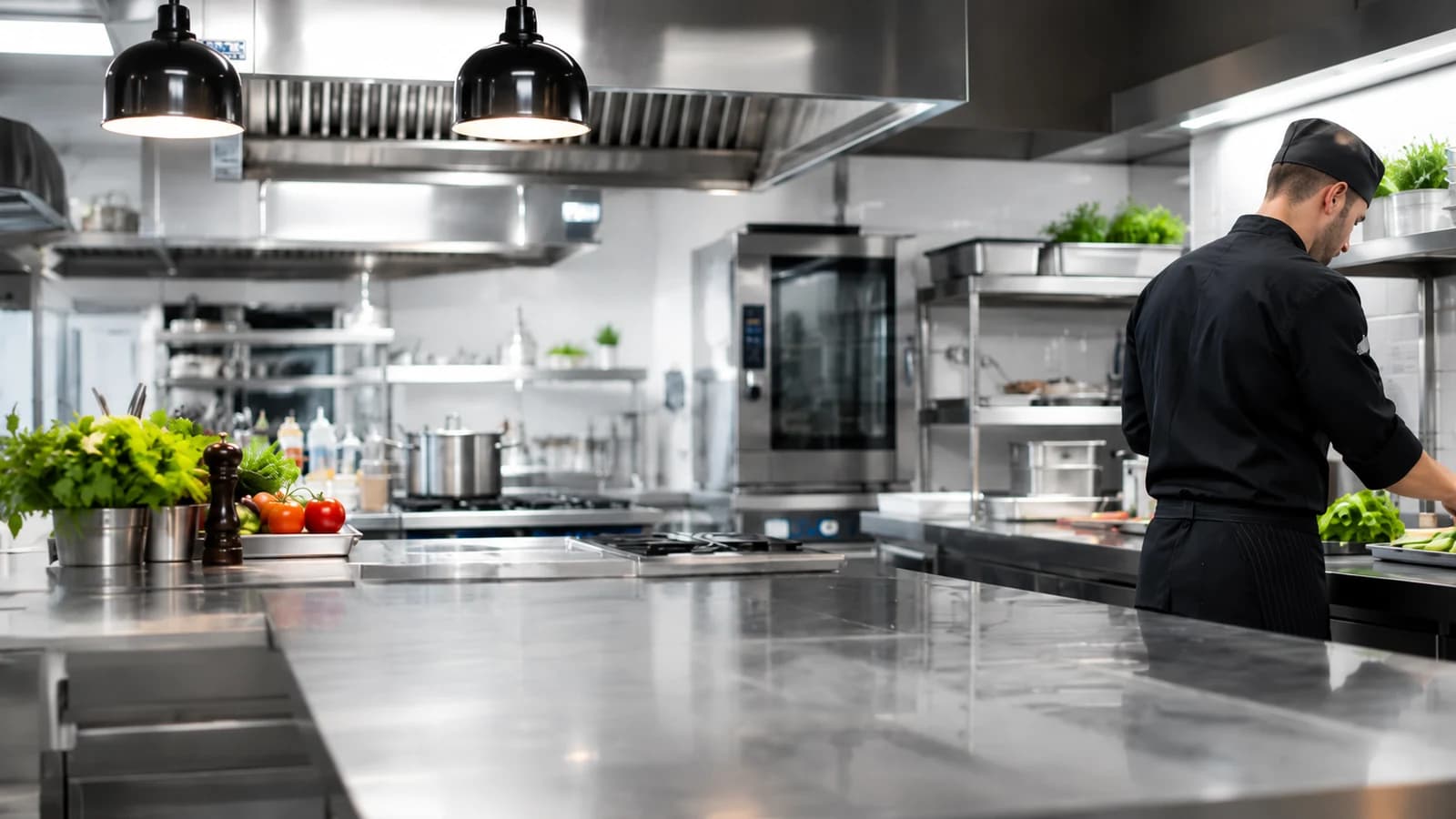 Cuisine professionnelle propre avec dispositif de prévention en hygiène 3D
