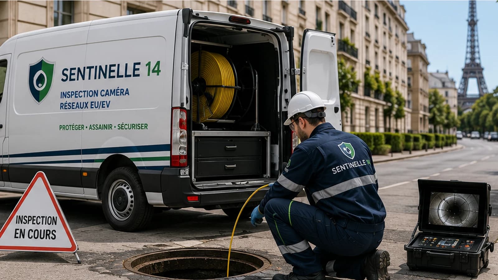 Intervention d'inspection caméra des canalisations en environnement urbain