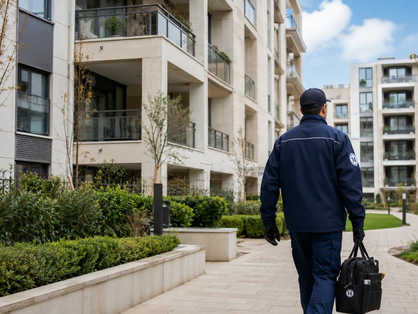 Technicien Sentinelle 14 en intervention sur un ensemble résidentiel en copropriété