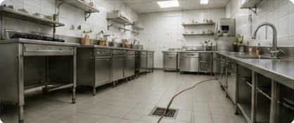 Cuisine professionnelle avec réseau de canalisations accessibles pour inspection caméra